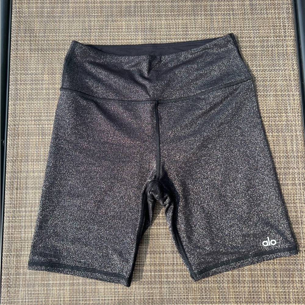 ALO Yoga Black Sparkle Bike Shorts
